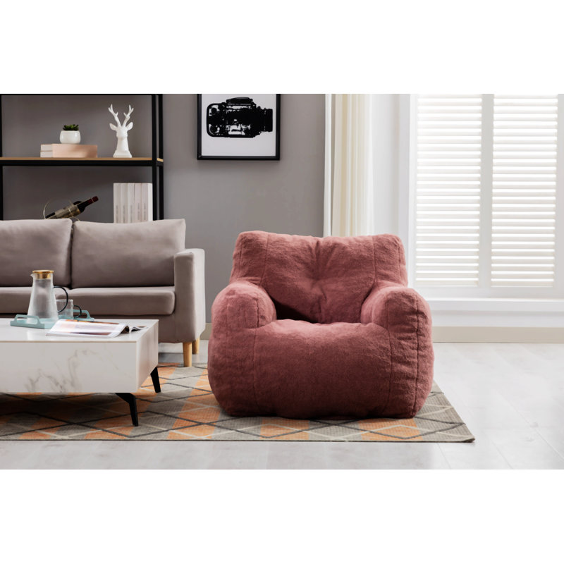 Fauteuil à billes 39,37 po Almon, Tissu peluche haricot rouge