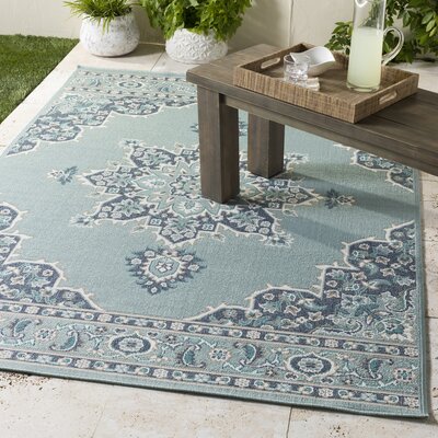 Hsieh Oriental Charcoal/Aqua Indoor / Outdoor Area Rug -  Alcott HillÂ®, DD7E666D27264E2C9EEFE5C6638B2848