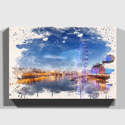 London Eye Landscape Thames River (2) Painting on Canvas - Wrapped Canvas