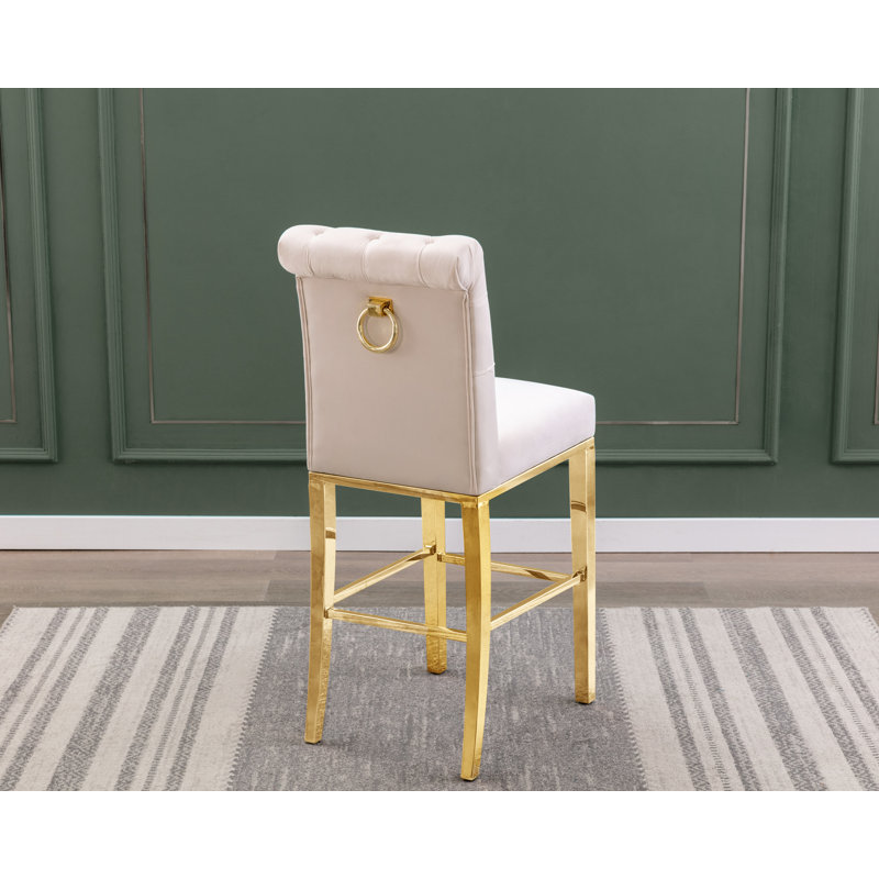 Kaarle Counter Stool, Bar Stool (29" Seat Height), Cream Seat/Gold Frame