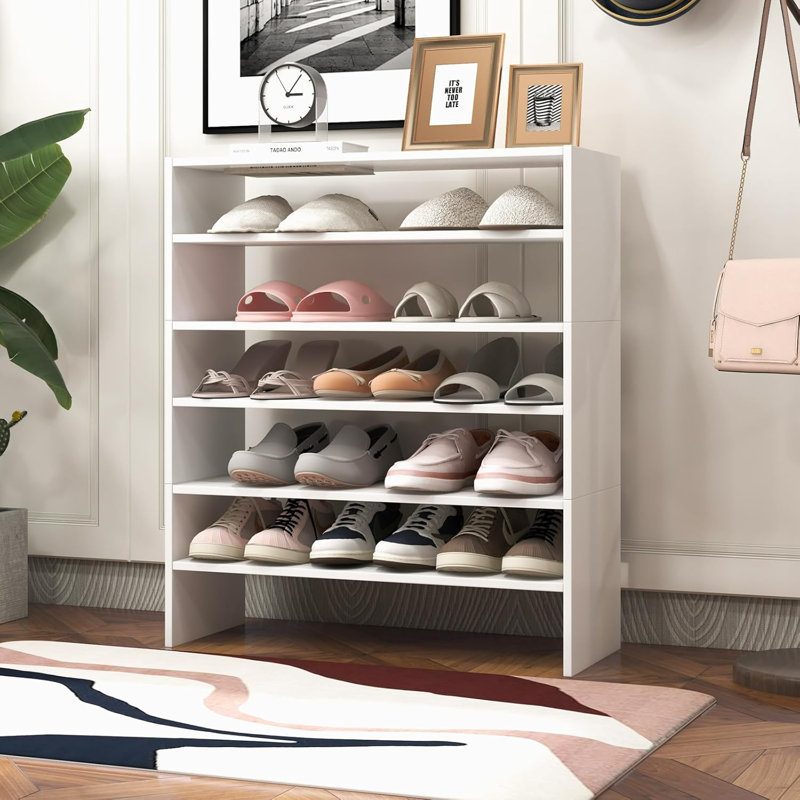 6-Tier Stackable Shoe Rack With Anti-Tipping Device, Multi-Functional Shoe Storage Shelves For Closet, Entryway, Bedroom, And Living Room