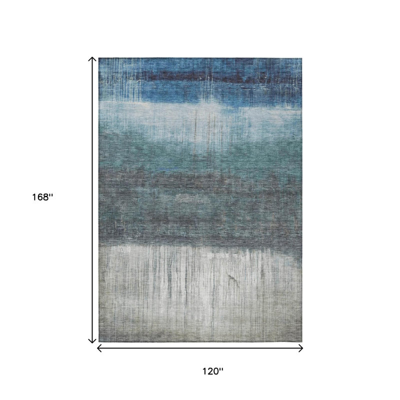 Tapis d'extérieur lavable abstrait bleu et gris 10 pi x 14 pi