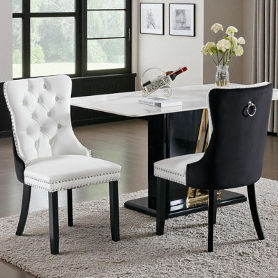 2PCS Modern Velvet Wingback Tufted Solid Wood Upholstered Dining Chairs (Set of 2)