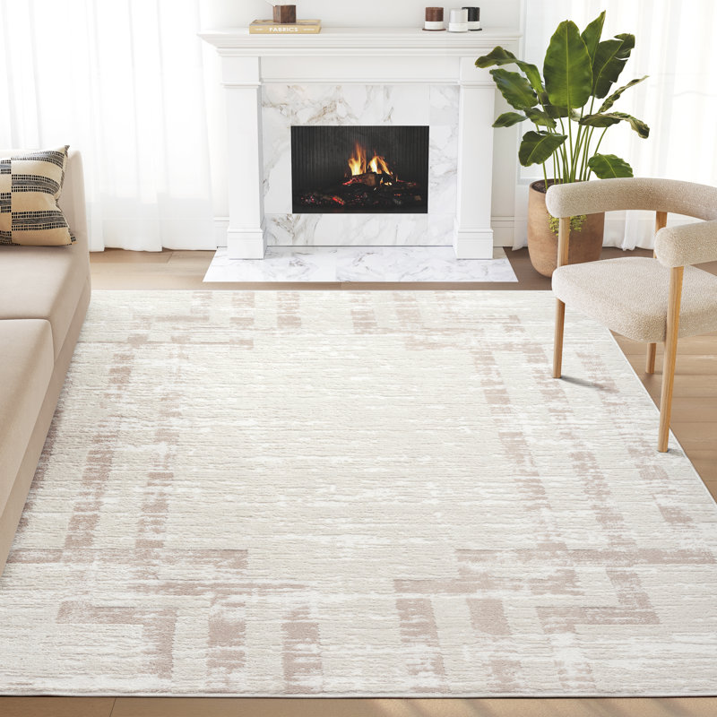 Tapis beige en polypropylène tissé à la machine Tirell, Rectangle 2 pi x 3 pi