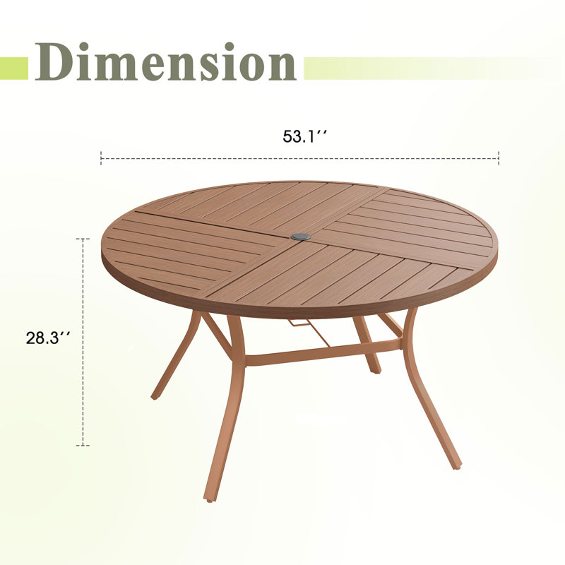 53.1" Round Outdoor Patio Dining Table, Brown
