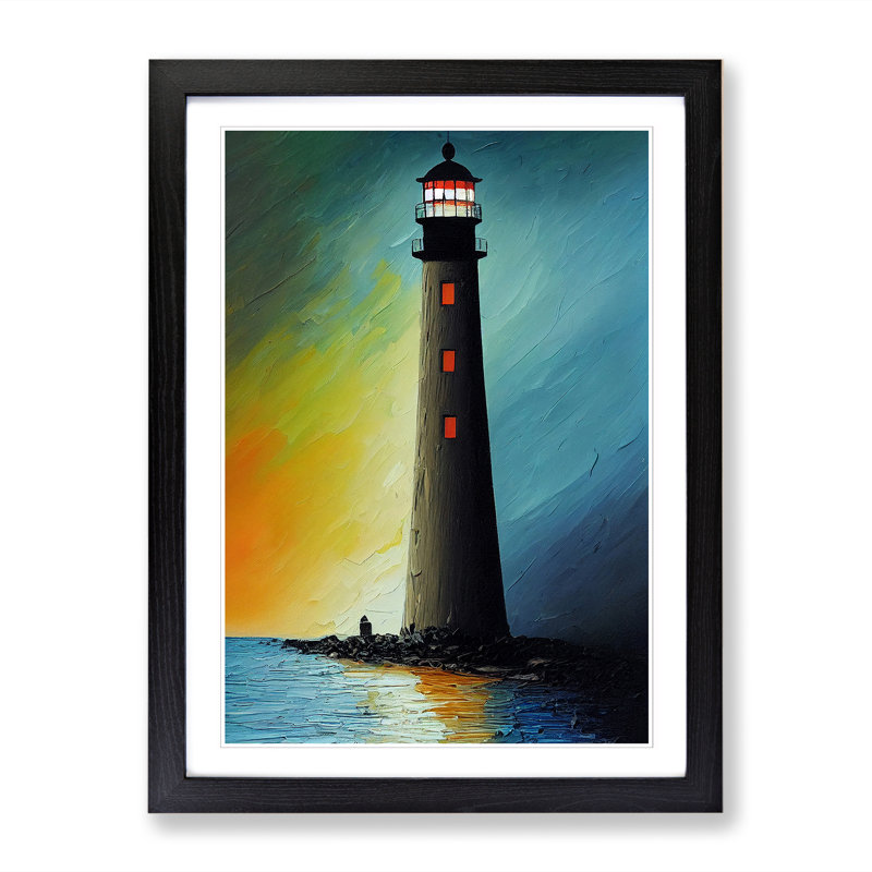 Lighthouse At Night Vol.1 - Picture Frame Print, 64cm H x 46cm W x 2cm D, Walnut