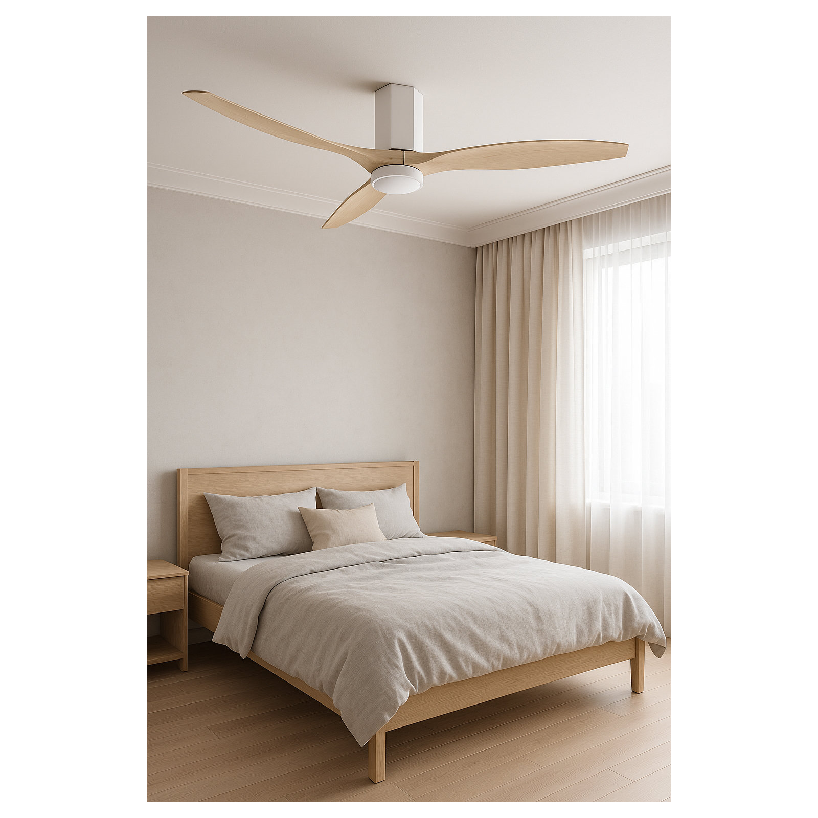 Brocken 3 Blade Ceiling Fan with LED Light Kit, Matte White/Natural, 60"