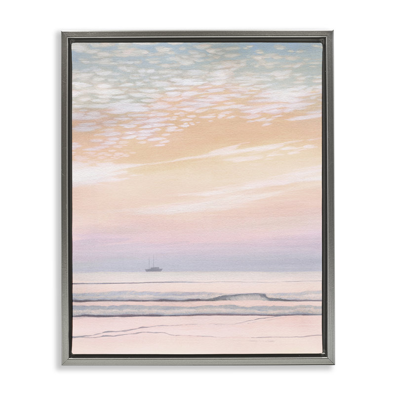 «Orange Sunrise & Boat», art mural encadré par William Penhallow Henderson, Cadre flottant gris lustré, H 21 po x l 17 po