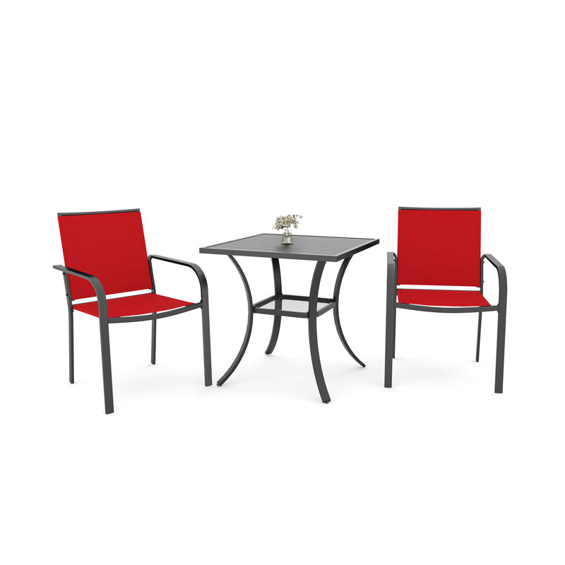 2 - Person Metal Patio Dining Set With Square Table, Red