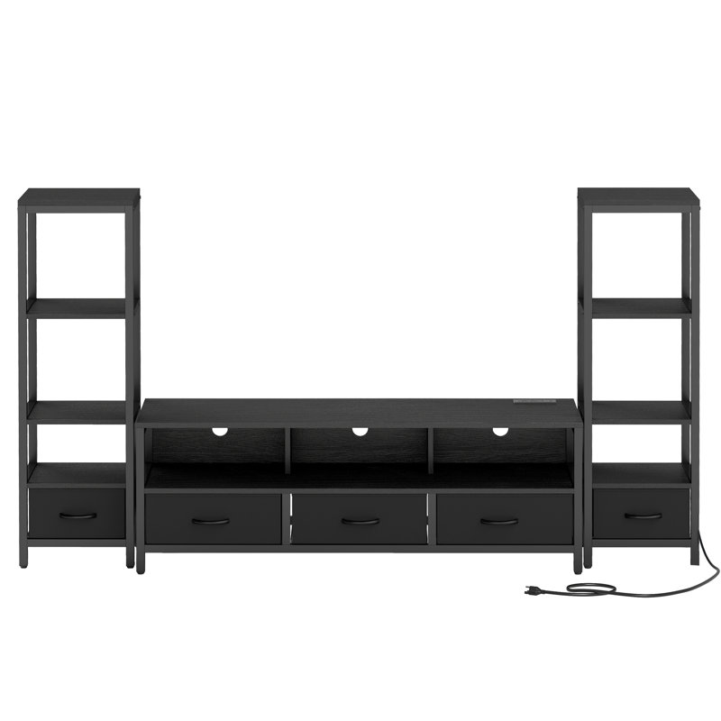 Meuble audio-vidéo à DEL avec 2 bibliothèques et ports de chargement, Noir