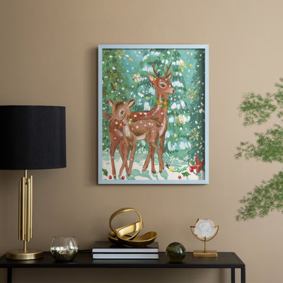 «Doe and Fawn II», reproduction encadrée - bois massif