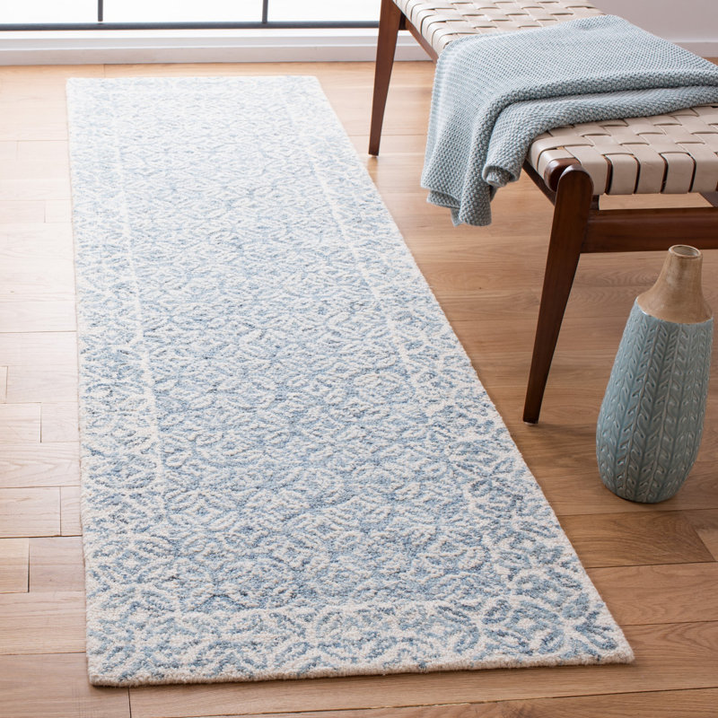 Tapis géométrique en laine / coton touffeté à la main Sandborn, Tapis de couloir 2 pi 3 po x 10 pi