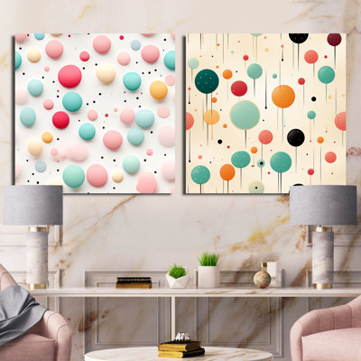 Funky Polka Dot Delights - Ensemble de 2 collages carrés à formes abstraites