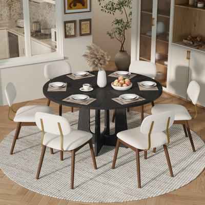 Modern Wooden Round MDF Dining Table Set with Solid Wood Chairs, 47" for Dining Room and Kitchen