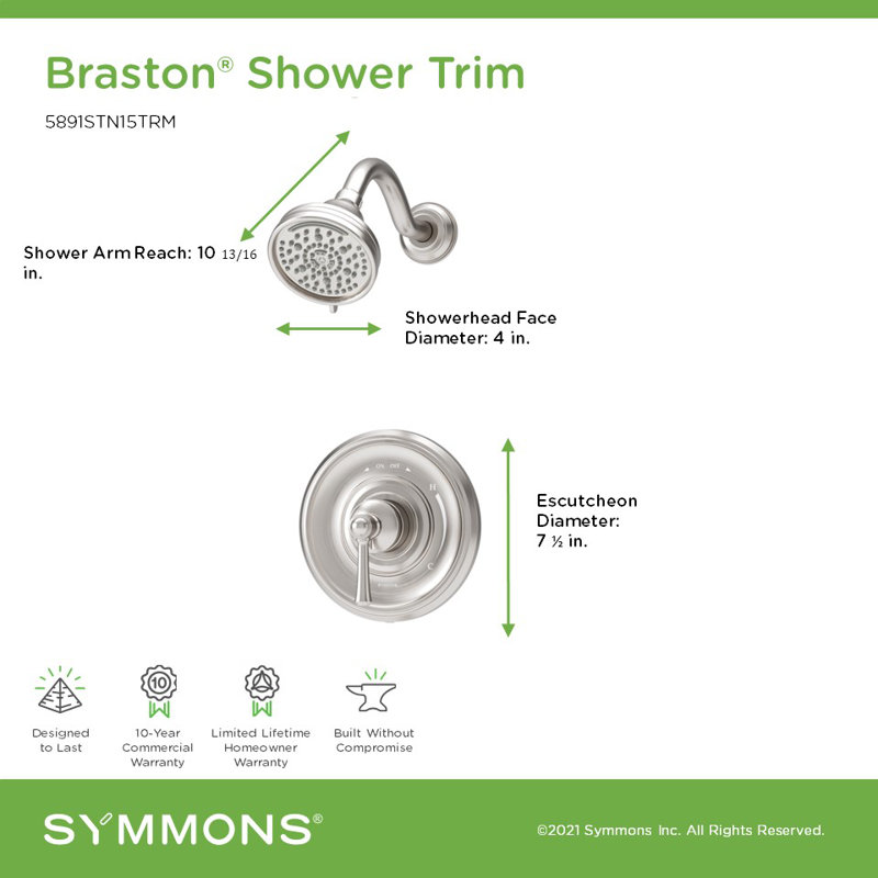 Braston HydroMersion Multi Spray Shower Trim Kit with Volume Control, Satin Nickel