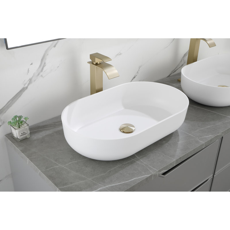 Lavabo pour salle de bain en acrylique blanc peu encombrant, conception ovale moderne