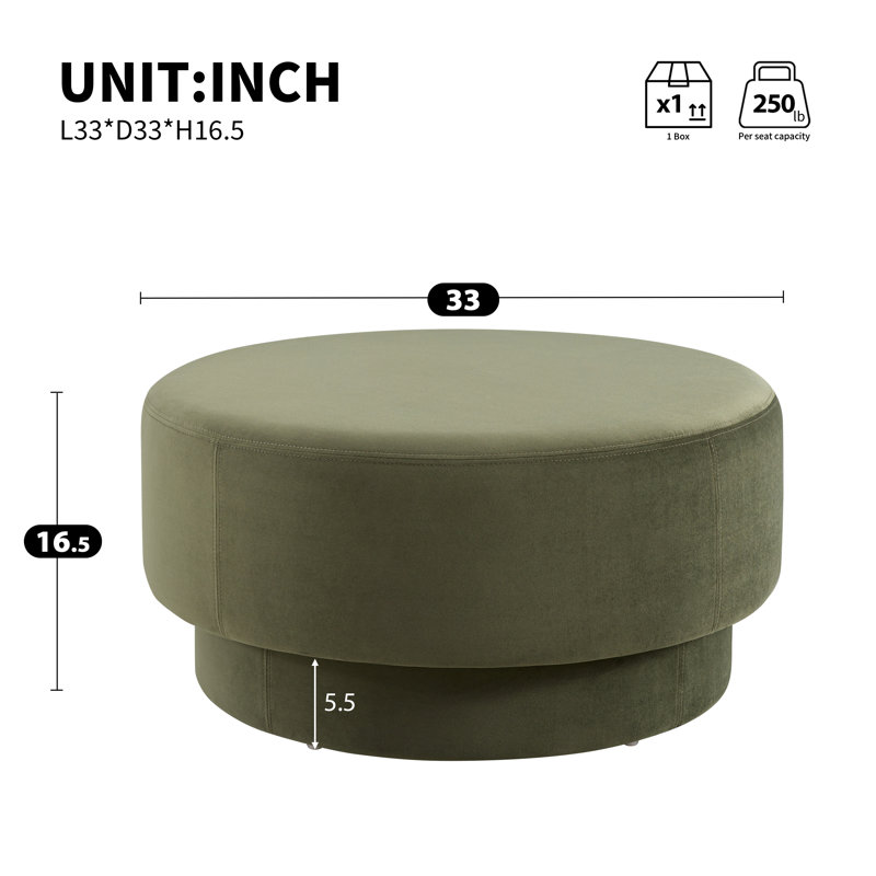 Table basse ronde ottomane de 84 cm (33 pouces), pouf double couche moderne en similicuir avec repose-pieds rembourré, vert