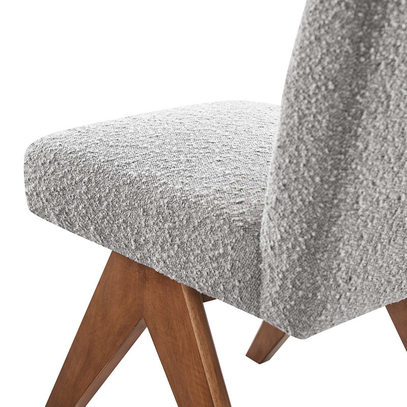 Light Gray Boucle Upholstered Side Chair with Wood Legs