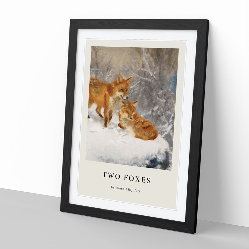 Two Foxes by Bruno Liljefors - Picture Frame Painting, Black Framed, 65cm H x 48cm W x 2cm D