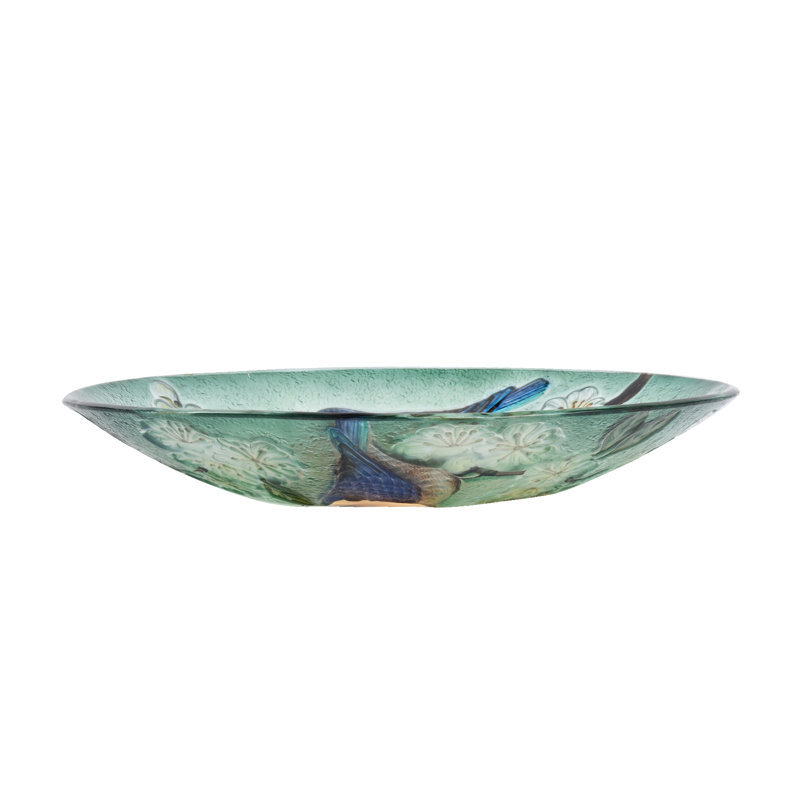 Solar LED Floral Glass Bird Bath with Metal Stand