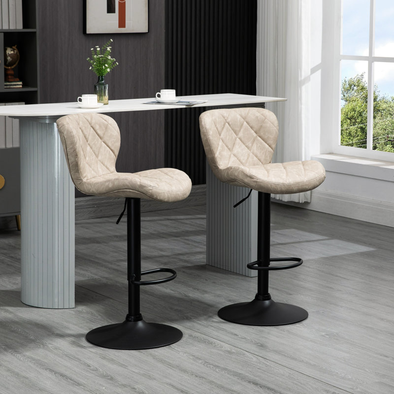 Robelmont Swivel Upholstered Steel and Faux Leather Adjustable Height Bar Stool with Steel Frame, Light Grey