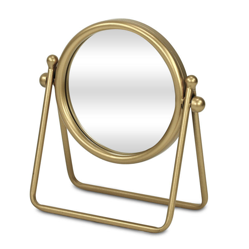 Clarimond Metal Standing Round Table Mirror - Gold, Gold