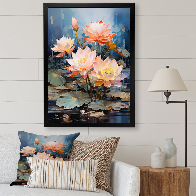 Lotus Pond Blooms Come Alive III - impression, H 32 po x l 24 po x P 1 po, Cadre simple noir
