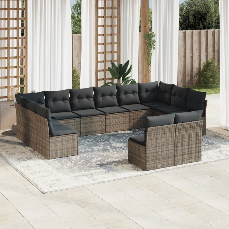 Ensemble de canapé de jardin modulaire en rotin PE Vidaxl, Coussin gris / cadre gris