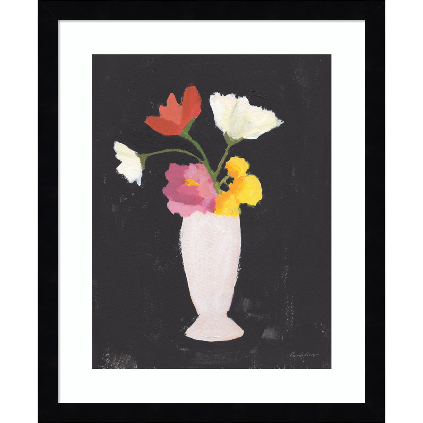 Floral On Black I Framed On Paper by Archbell Print, Black, 17" H x 14" W x 1" D