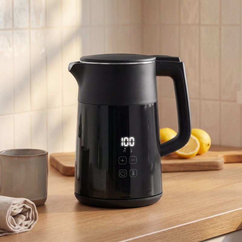 HOMCOM 1.7L Electric Tea Kettle, Black/Silver