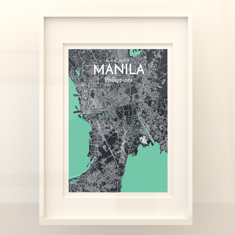 Manille, carte de la ville, impression, Vert/gris, H 24 po x l 18 po