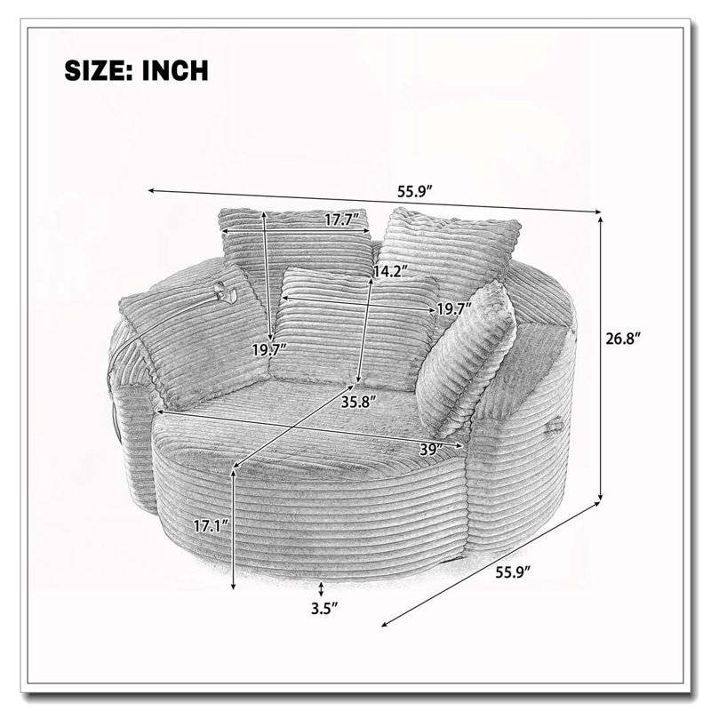 Fauteuil demi-tonneau pivotant à 360 °, Gris clair