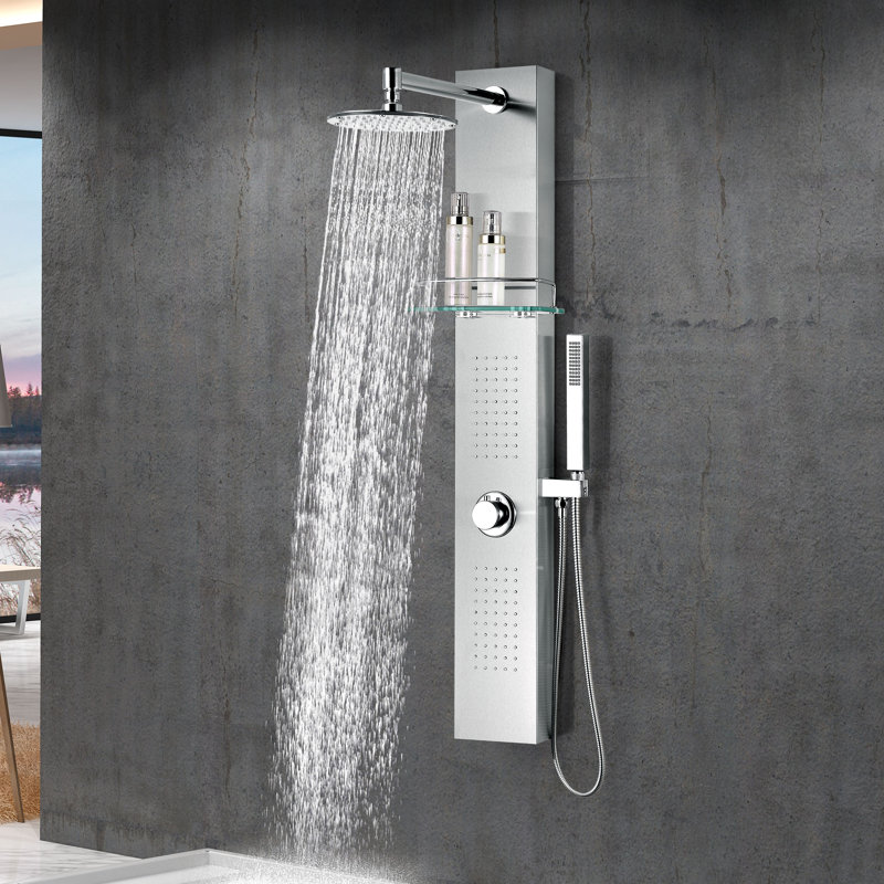 Coastal 44'' Brushed Steel Shower Panel with Rain Shower Head