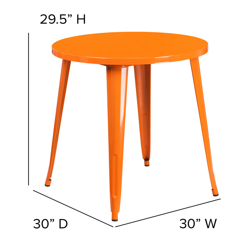 Table ronde intérieure / extérieure en métal 30 po Pelzer, H 29 po x l 30 po x P 30 po, Orange