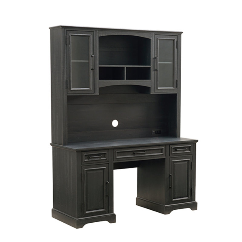 Dennison 76'' Farmhouse Computer Desk With Hutch And 3 Drawers, Black