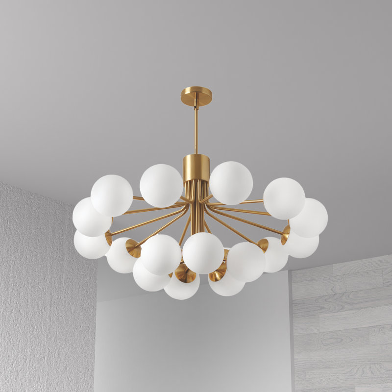 Lustre à niveaux dégradé 9 lumières Aleyna, Laiton vieilli