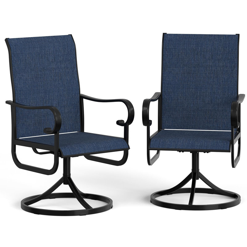 Set of 2 360° Swivel Rocking Patio Chairs – High Back Outdoor Deck Seating, All-Weather Navy Blue Textilene, Durable Black Powder-Coated Metal Frame, Space-Saving for Garden, Lawn, Porch – Black