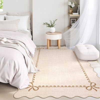 Tapis lavable à motifs floraux papillons beige 2,44 m x 3,05 m (8 x 10 pieds), 1200 g/m², pliable, velours perlé à poils courts, avec envers antidérapant en TPR, idéal pour le salon, la chambre, la salle à manger, la cuisine, l'entrée et la décoration intérieure.