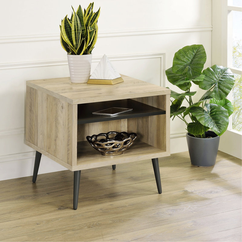 Square Side End Table with Storage Shelf