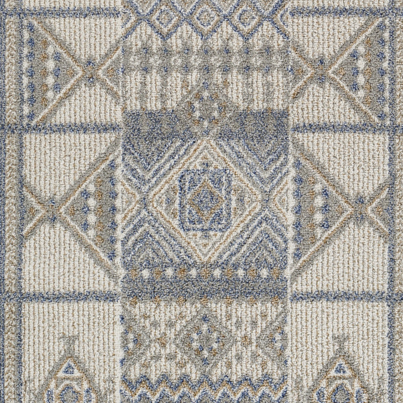 Rectangle Geometric Machine Woven Polypropylene Area Rug in Blue, Rectangle 5'3" x 7'