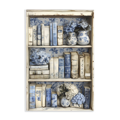 Blue & Beige Bookcase Wall Plaque, design by LSR Design Studio