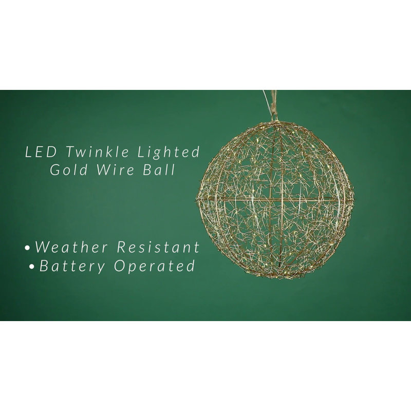 12" Gold Wire Ball with LED Twinkle Lights