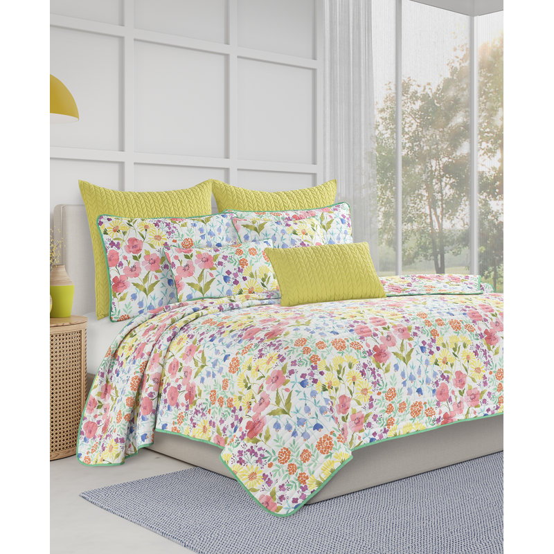 Josie Blue Floral Microfiber Full Quilt Set