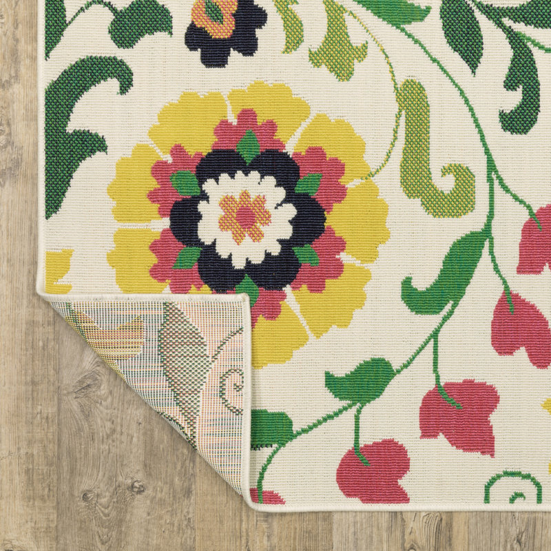 Sherley Bold Boho Floral Ivory/ Multi Indoor-Outdoor Area Rug, Runner 1'10" x 7'3"