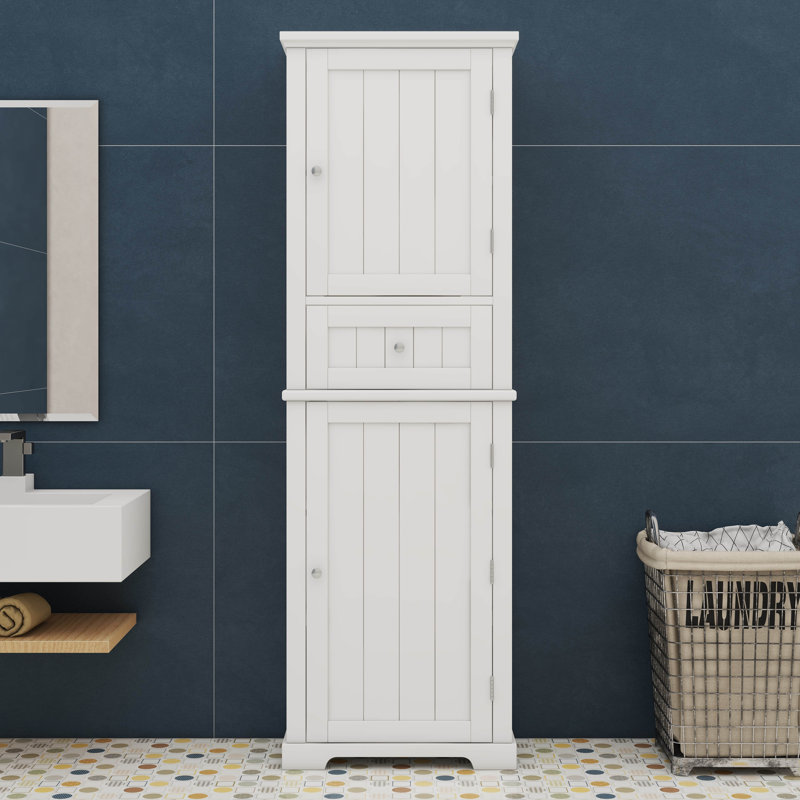Grande armoire de rangement autoportante avec tiroir réglable, Blanc