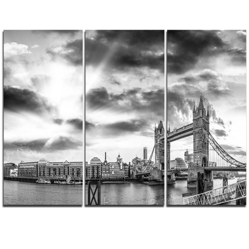 Ensemble de 3 impressions sur toile tendue, "noir et blanc" de la vue de londres