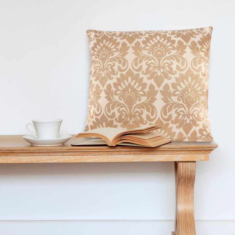 Sutton Damask Reversible Throw Pillow, Tan