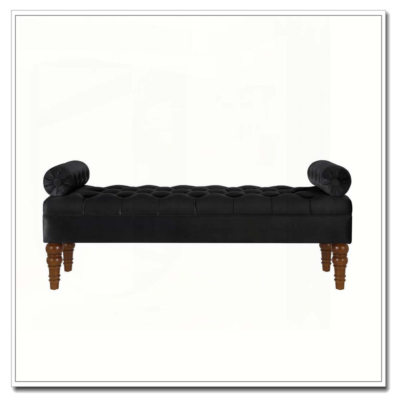 Banc de lit long en velours pour chambre à coucher, banc de fenêtre rembourré avec bouton touffeté, banc d'entrée, banc de traversin pour le salon - noir