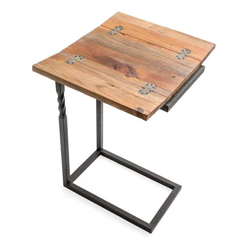 Rustic Pull-Up Table with Fold-Out Leaves in Wood and Metal