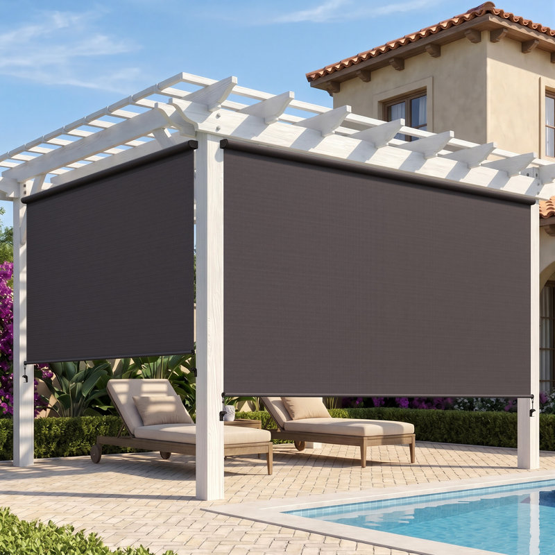Store à enroulement extérieur sans cordon l 10 pi x L 8 pi, stores d'extérieur sans assemblage avec tissu amélioré 420 g / m², store à enroulement occultant 95% UV, abat-jour pour l'extérieur et l'intérieur (pas besoin de manivelle)